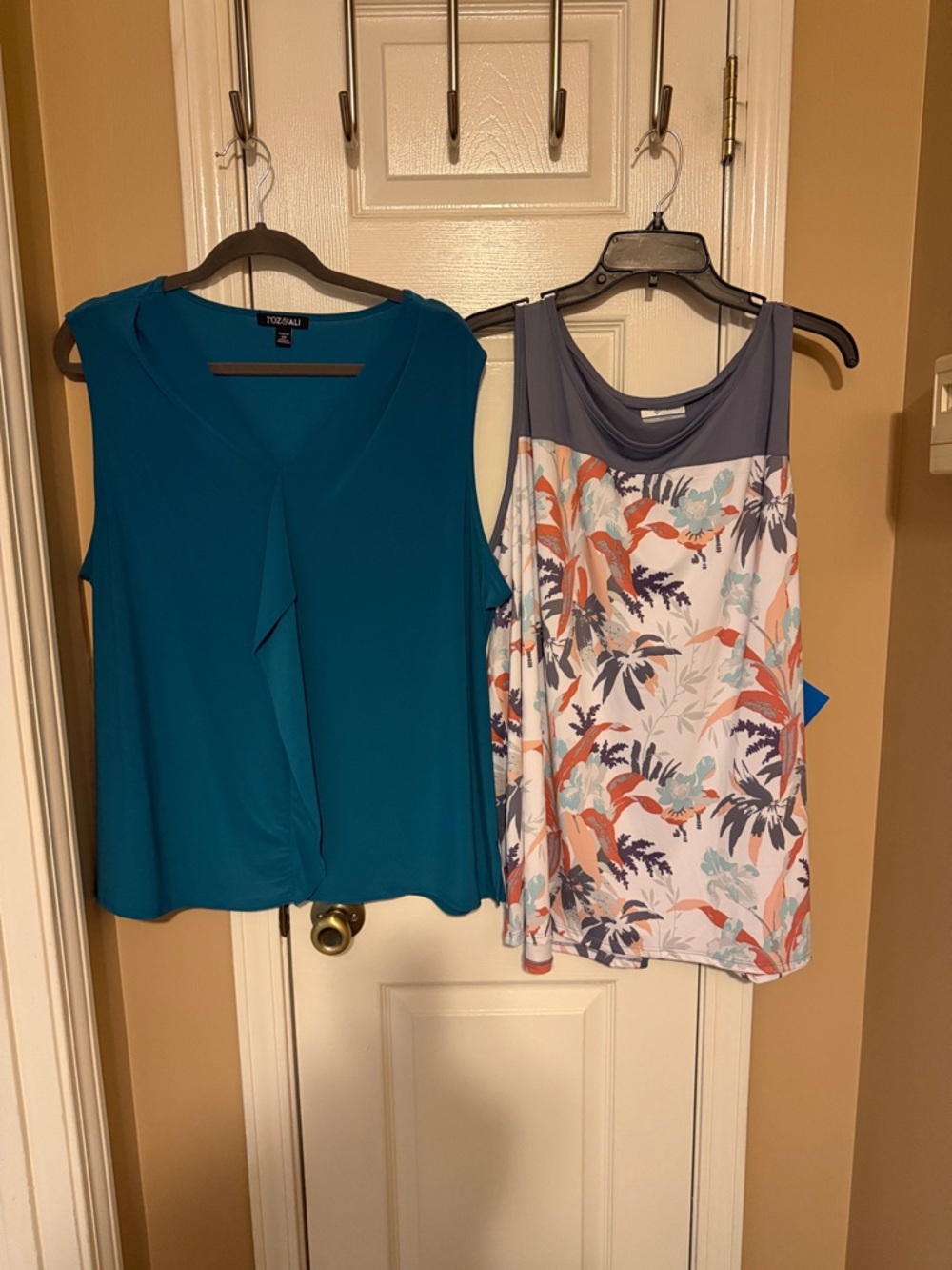 Roz & Ali Teal Sleeveless V-Neck Top and Columbia printed top